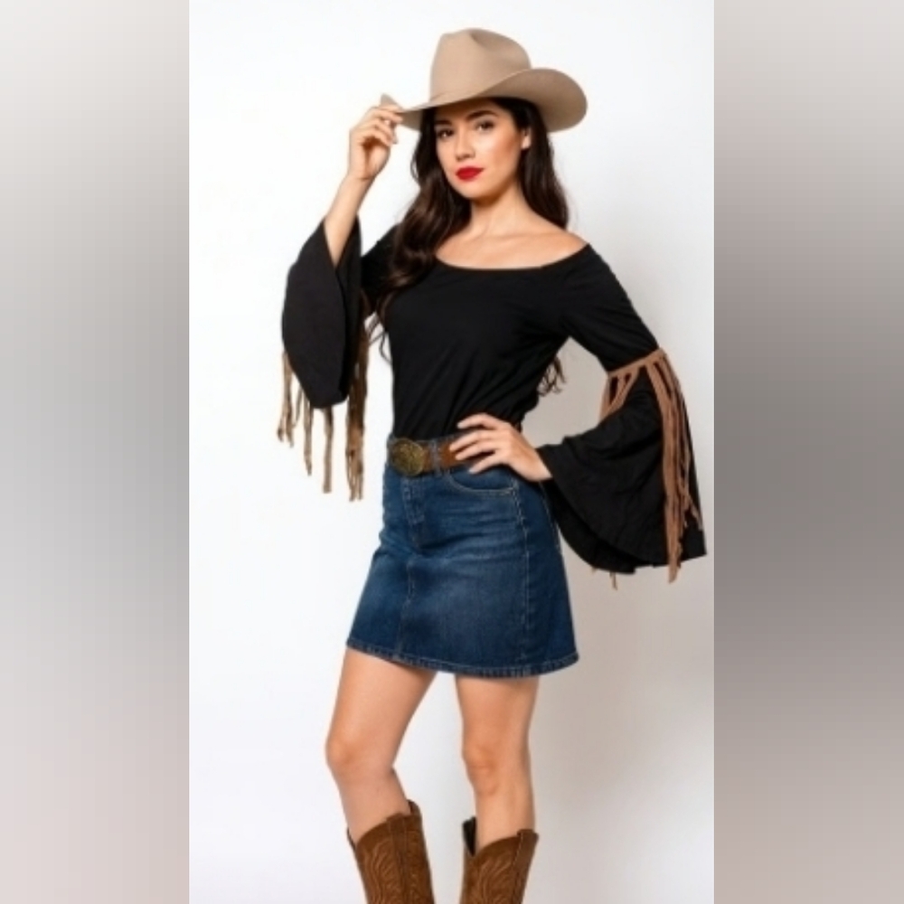 Judith March Fringe Bell Sleeve Top Western Boho Small - Picture 5 of 5